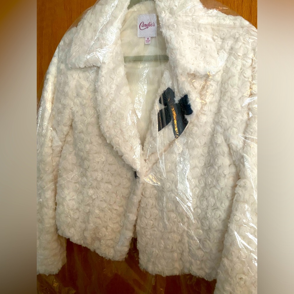 Candies faux fur jacket with bow